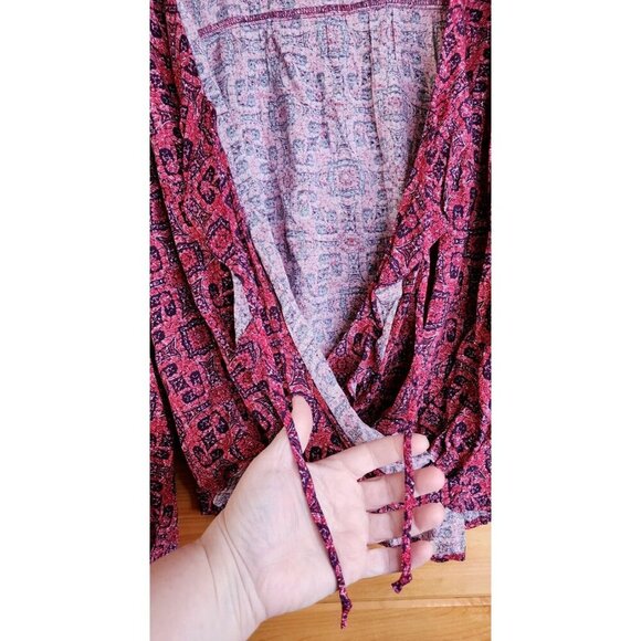 Mossimo Womens size XXL Reds Floral Boho Peasant Ruffle Tie Faux Wrap Blouse New - Picture 5 of 12